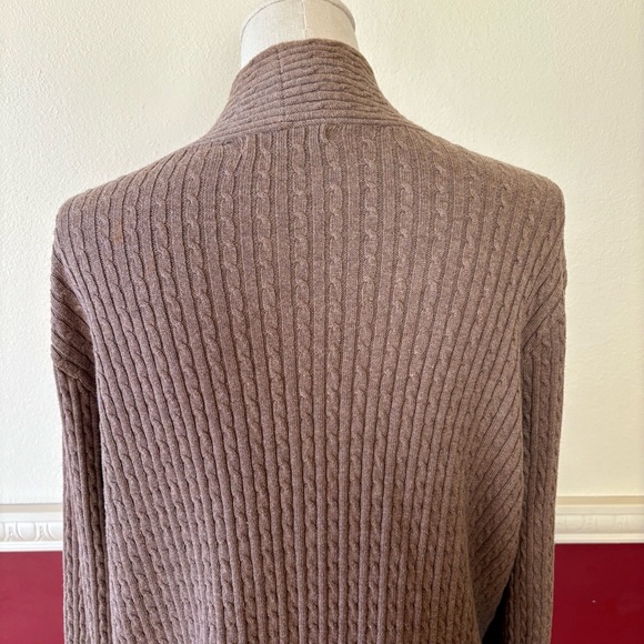 Jeanne Pierre Cableknit open cardigan sweater in taupe brown - Picture 6 of 10
